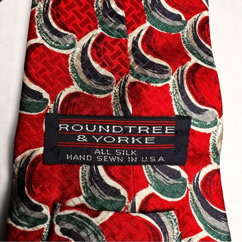 Roundtree&Yorke 100% Silk Men's Tie Red,Gold,Green,Lt Brown&Dark‎ Brown Swiggles